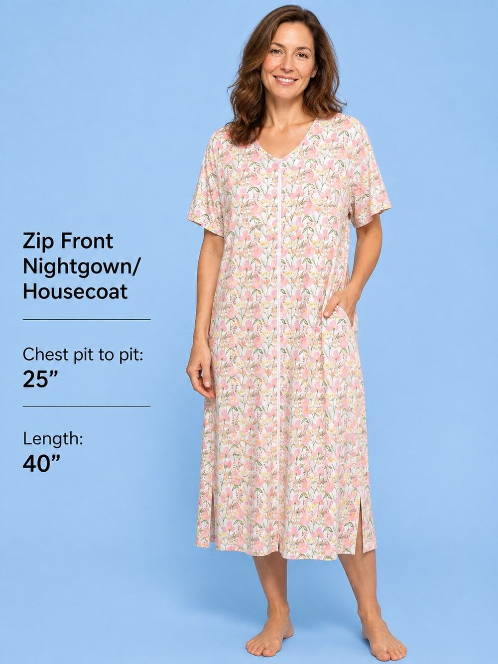 XL Zip Front Nightgown Housecoat National style 23856 Spring Meadows